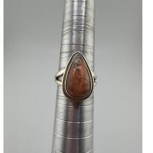 Bohemian Handcrafted Sterling Silver Pear-Shaped Sunstone Ring Size 7